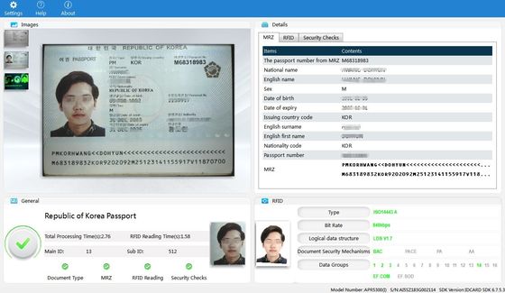 Автоматический читатель паспорта с 24-разрядной цветовой глубиной для умного сканирования на киосках OCR